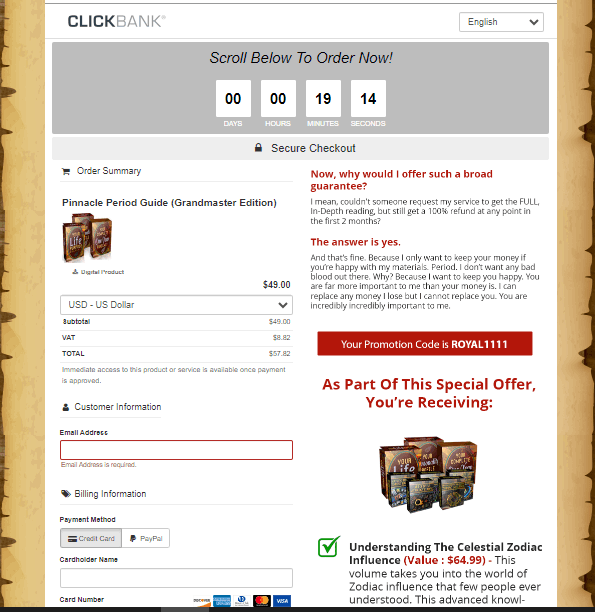 Royal Numerology checkout page